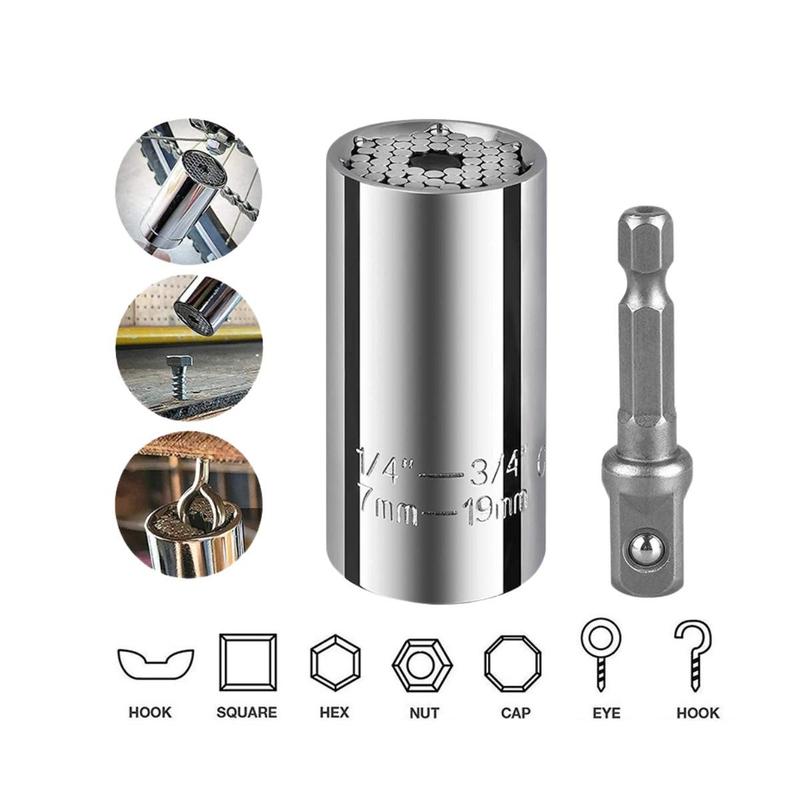 Kit 3 Peças Soquete Universal 7 A 19mm Chave Catraca 3/8